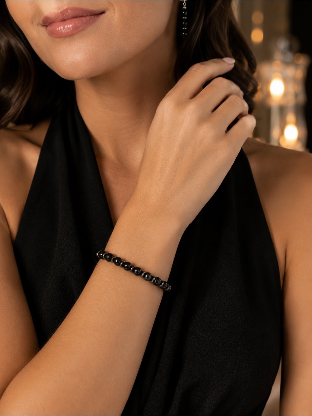 Swarovski Black Crystal Pearl & Silver Spacer Bracelet
